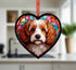 Cavapoo Brown & White Stained Glass Effect Heart Suncatcher